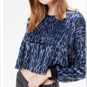 Urban Outfitters Faux Fur Ostrich Print Cropped Peplum Top Long Sleeve Statement